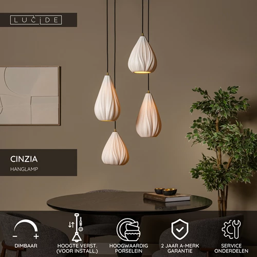 Lucide CINZIA - Hanglamp - Ø 55,5 cm - 4xE27 - Wit - USP